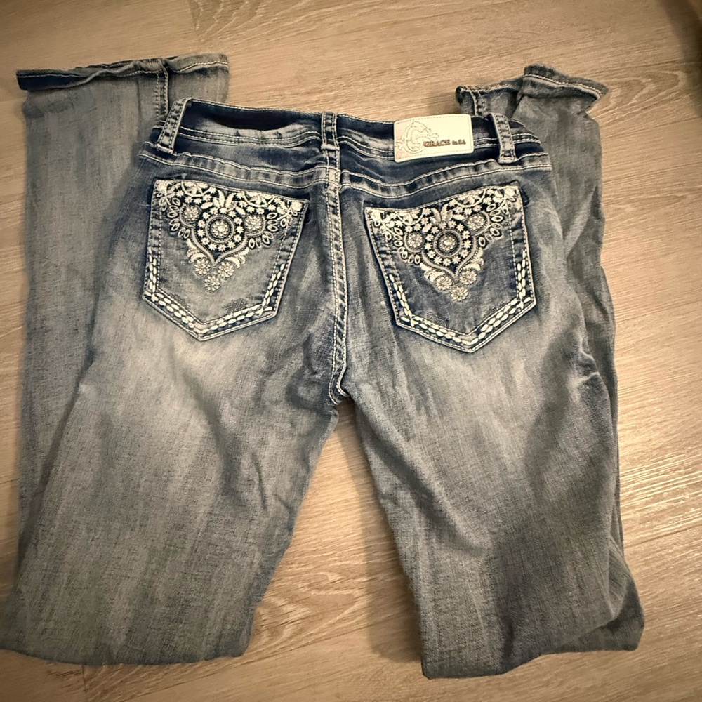 Grace Light Blue Embroidered Boot Cut Jeans
